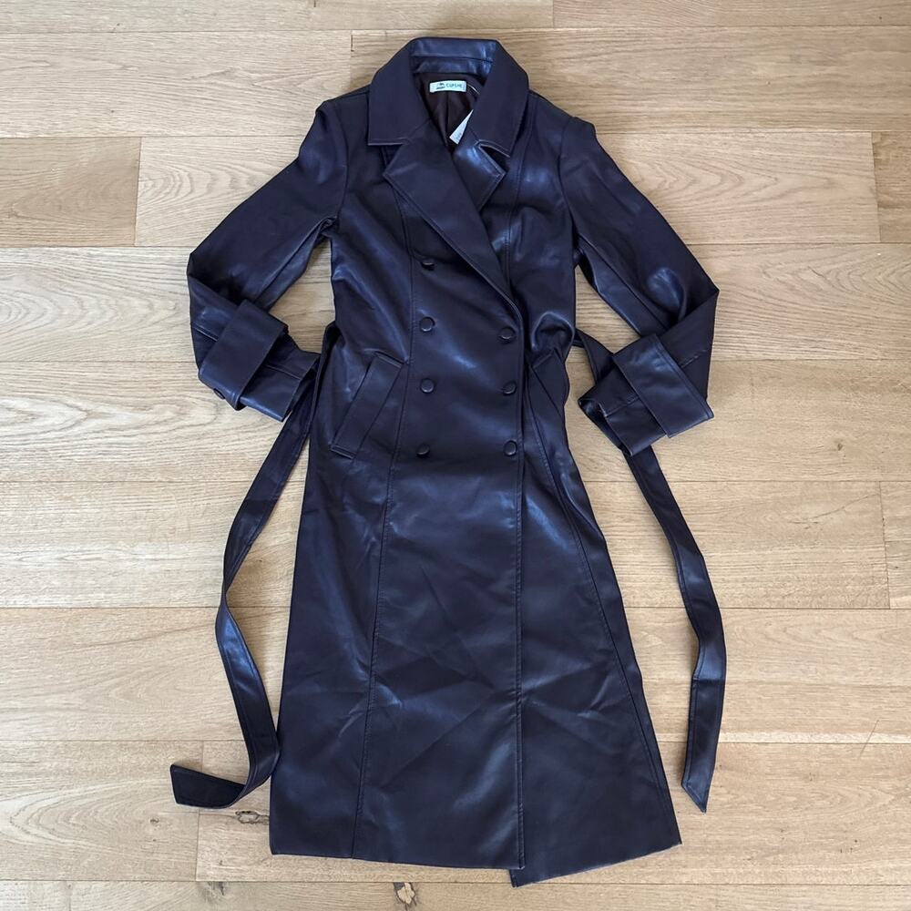 Cupshe x Jen Affleck Faux Leather Coat Off Script Size XS Purple